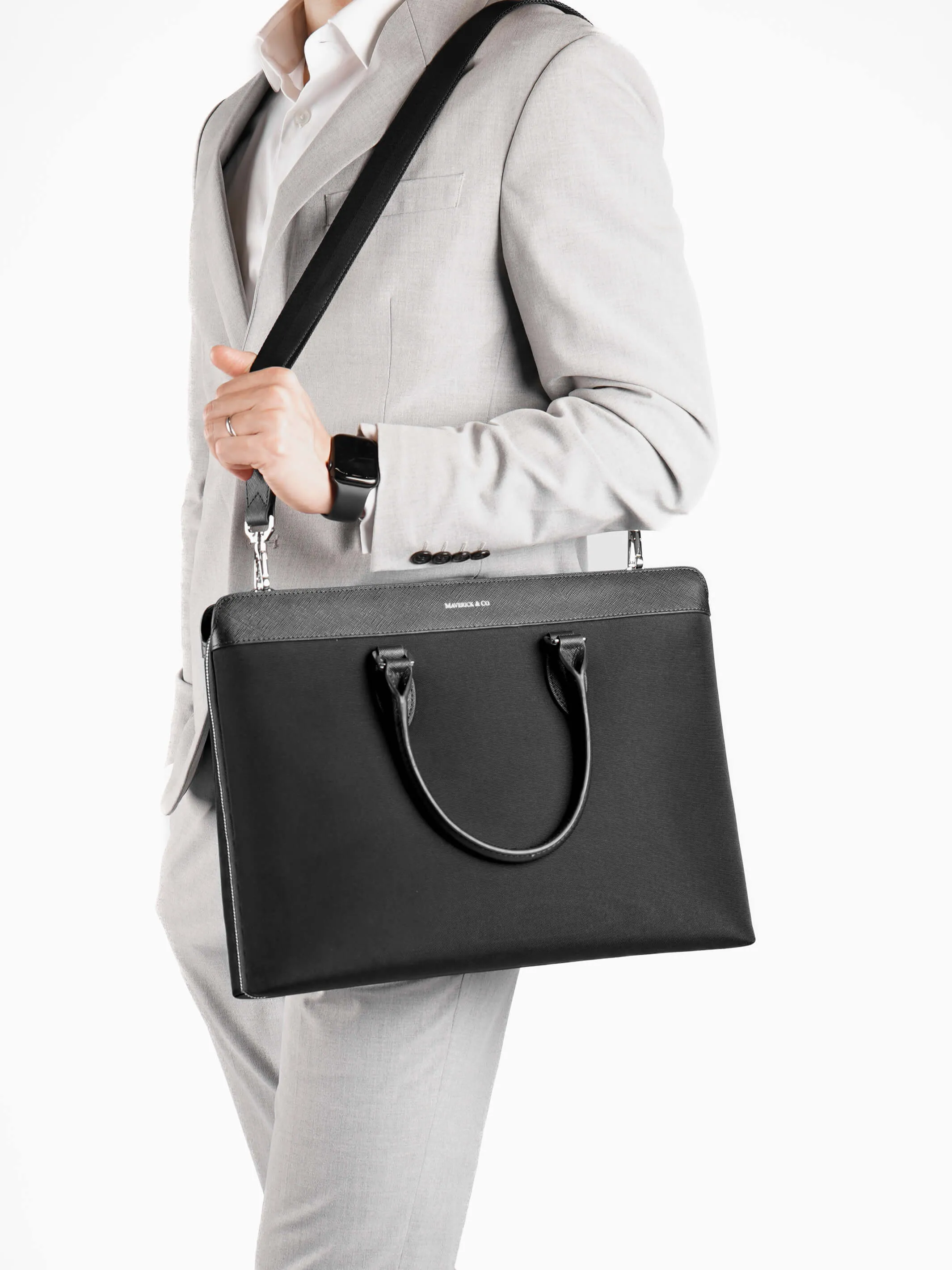 Alpha Leather-Trimmed Briefcase