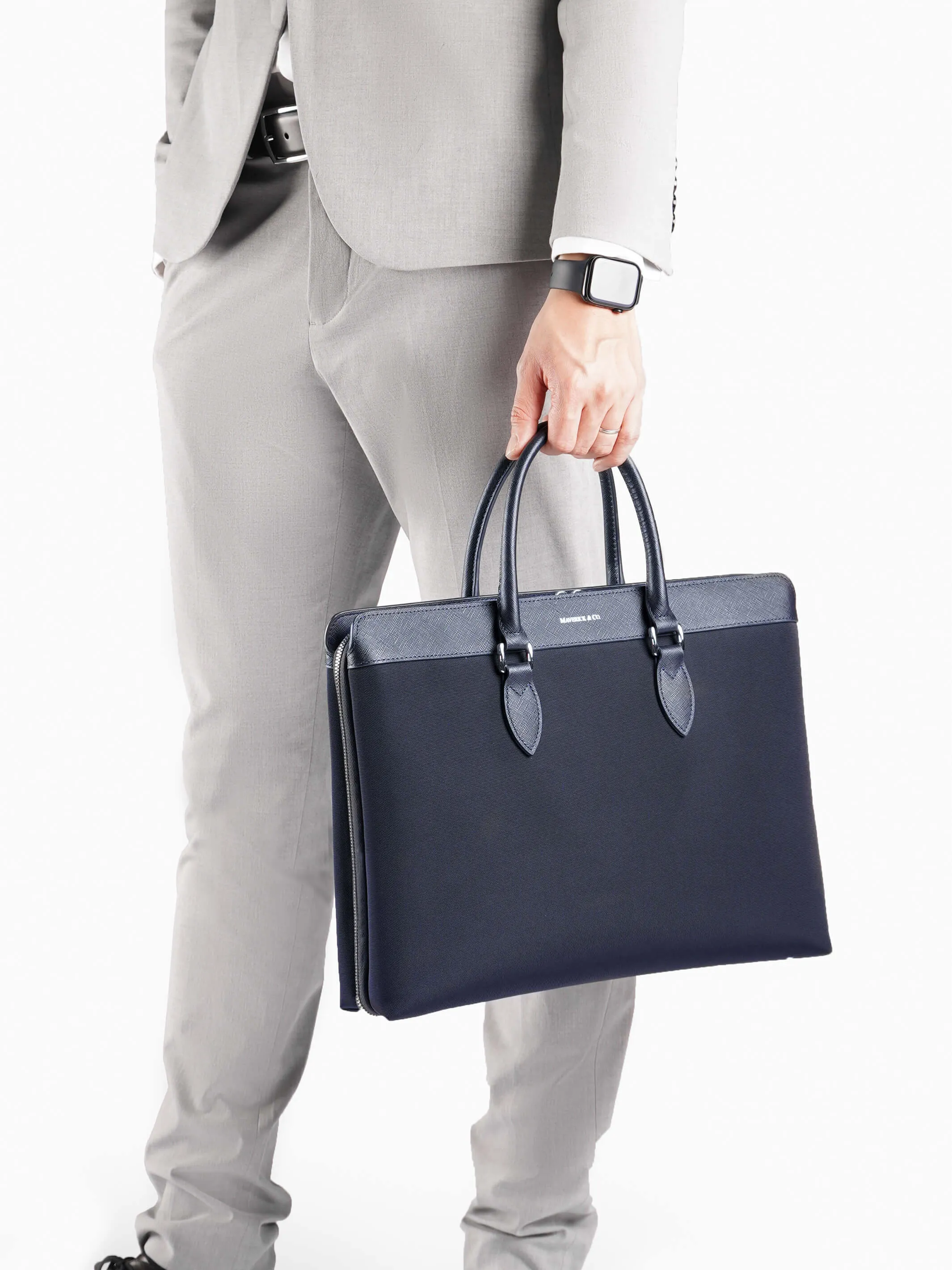 Alpha Leather-Trimmed Briefcase