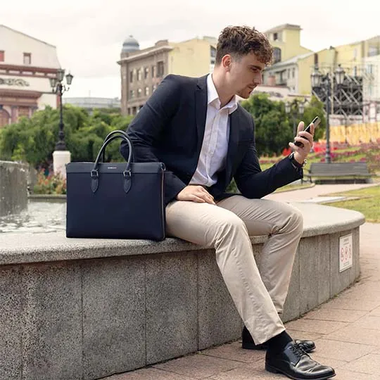 Alpha Leather-Trimmed Briefcase