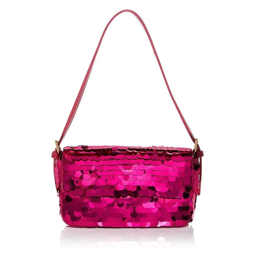 AQUA Women's Sequin Shoulder Bag Clutch Evening Bag In Hot Pink