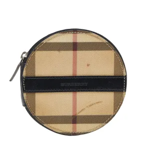 Beige-Black House Check PVC And Leather Round Coin Pouch