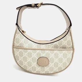 Beige GG Canvas Mini Half Moon Shoulder Bag