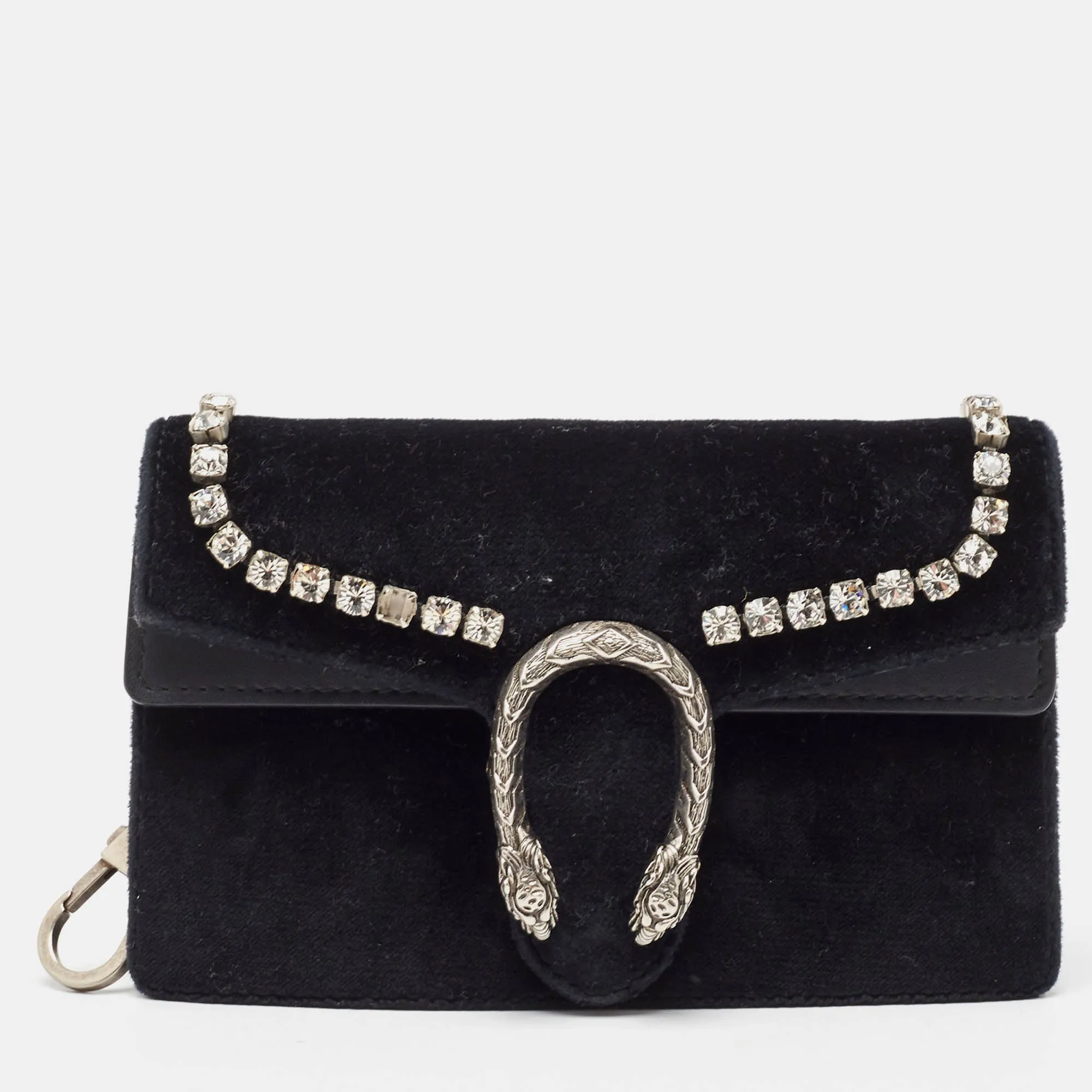 Black Velvet and Leather Super Mini Dionysus Chain Bag