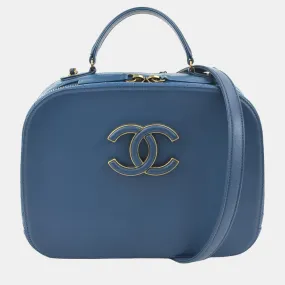 Blue Calfskin and Quilted Goatskin Small Coco Curve Vanity Case