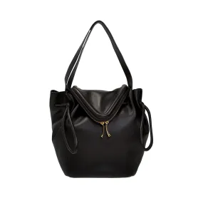 Bottega Veneta Beak Large Black Calfskin Shoulder Bag