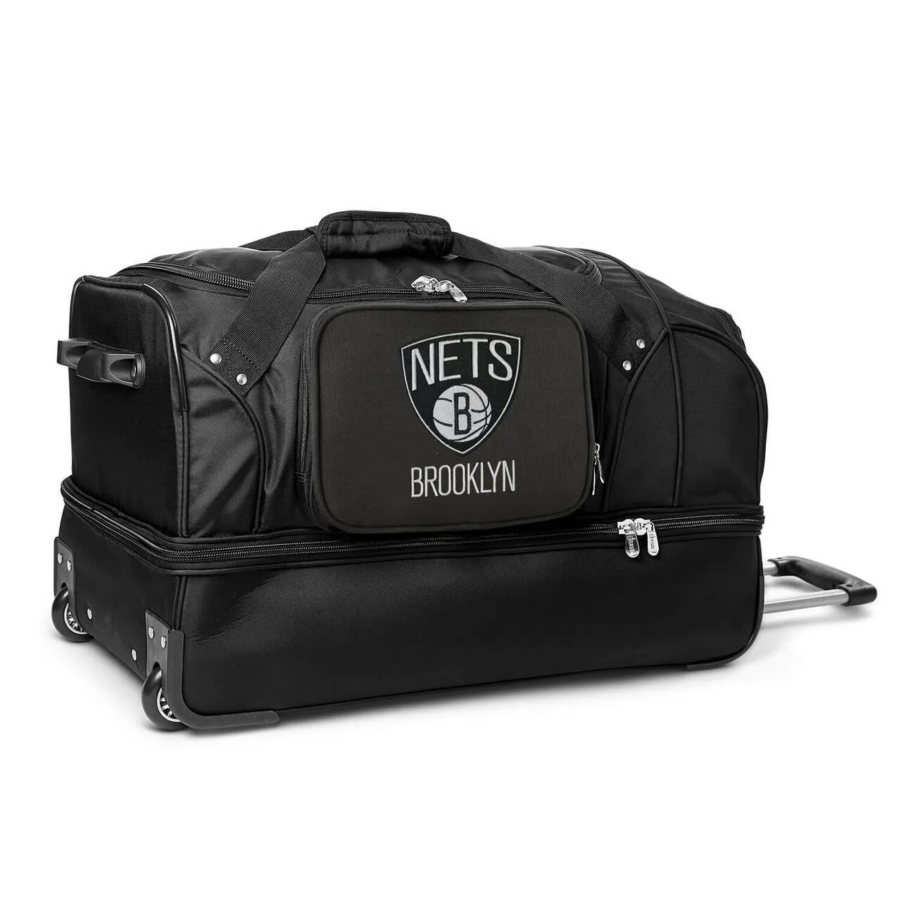 Brooklyn Nets 27" Black Rolling Drop Bottom Duffel