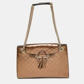 Brown Guccissima Patent Leather Large Emily Shoulder Bag