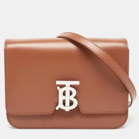 Brown Leather Small TB Shoulder Bag