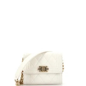 CHANEL Boy Flap Card Holder on Chain Quilted Caviar