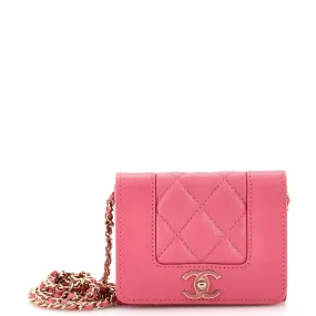 CHANEL Mademoiselle Vintage Card Holder on Chain Quilted Sheepskin Mini