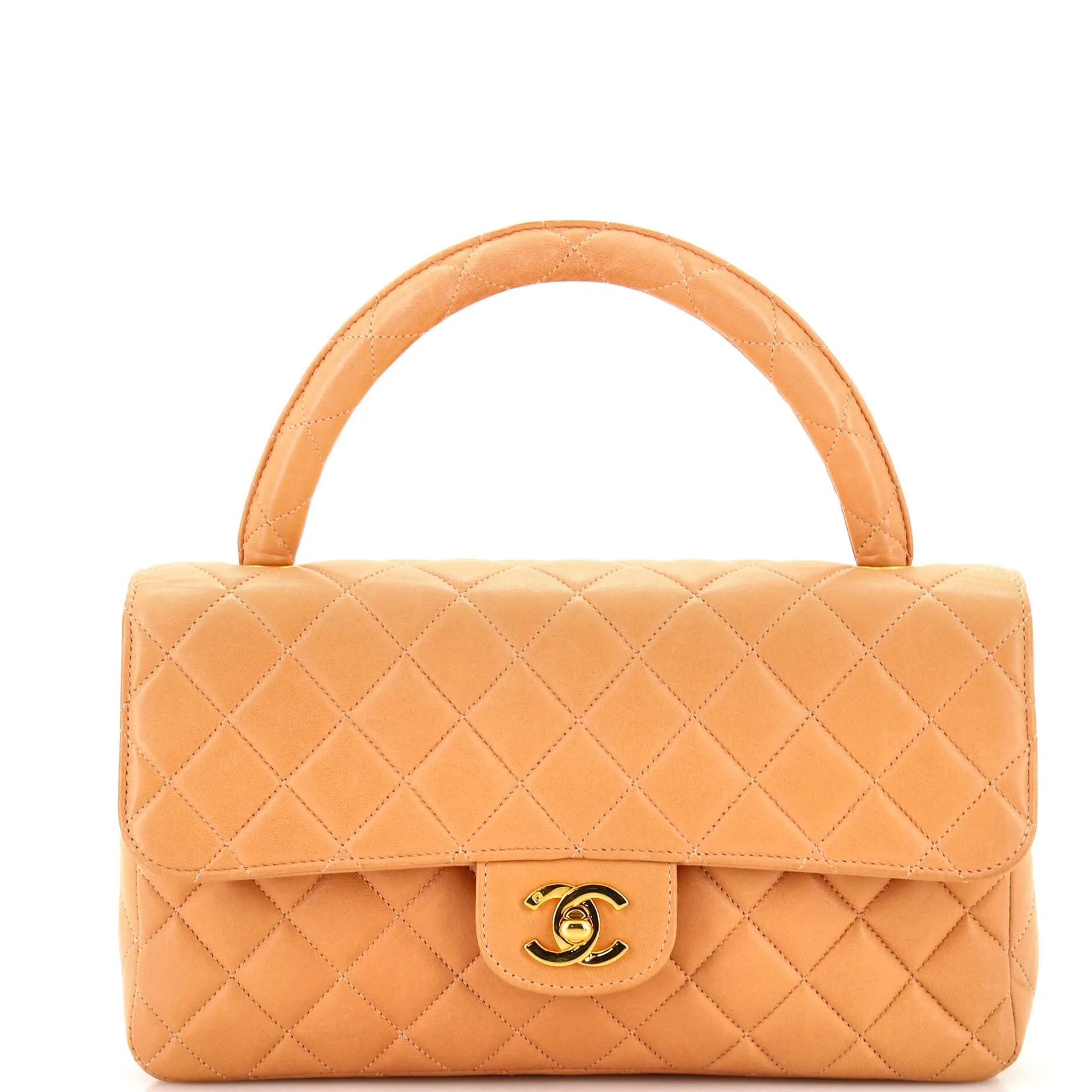 CHANEL Vintage Twin Top Handle Flap Bag Quilted Lambskin Medium