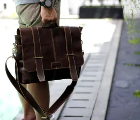 Dark Brown Leather Briefcase for Men 14" Laptop