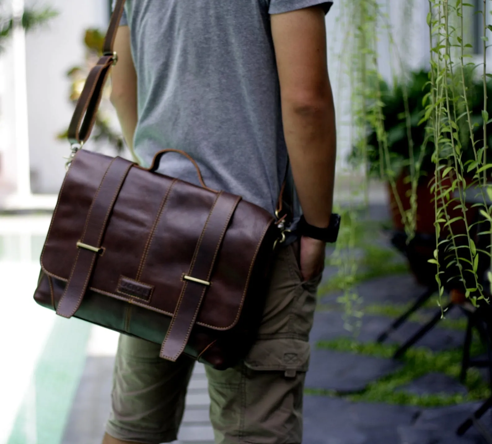 Dark Brown Leather Briefcase for Men 14" Laptop