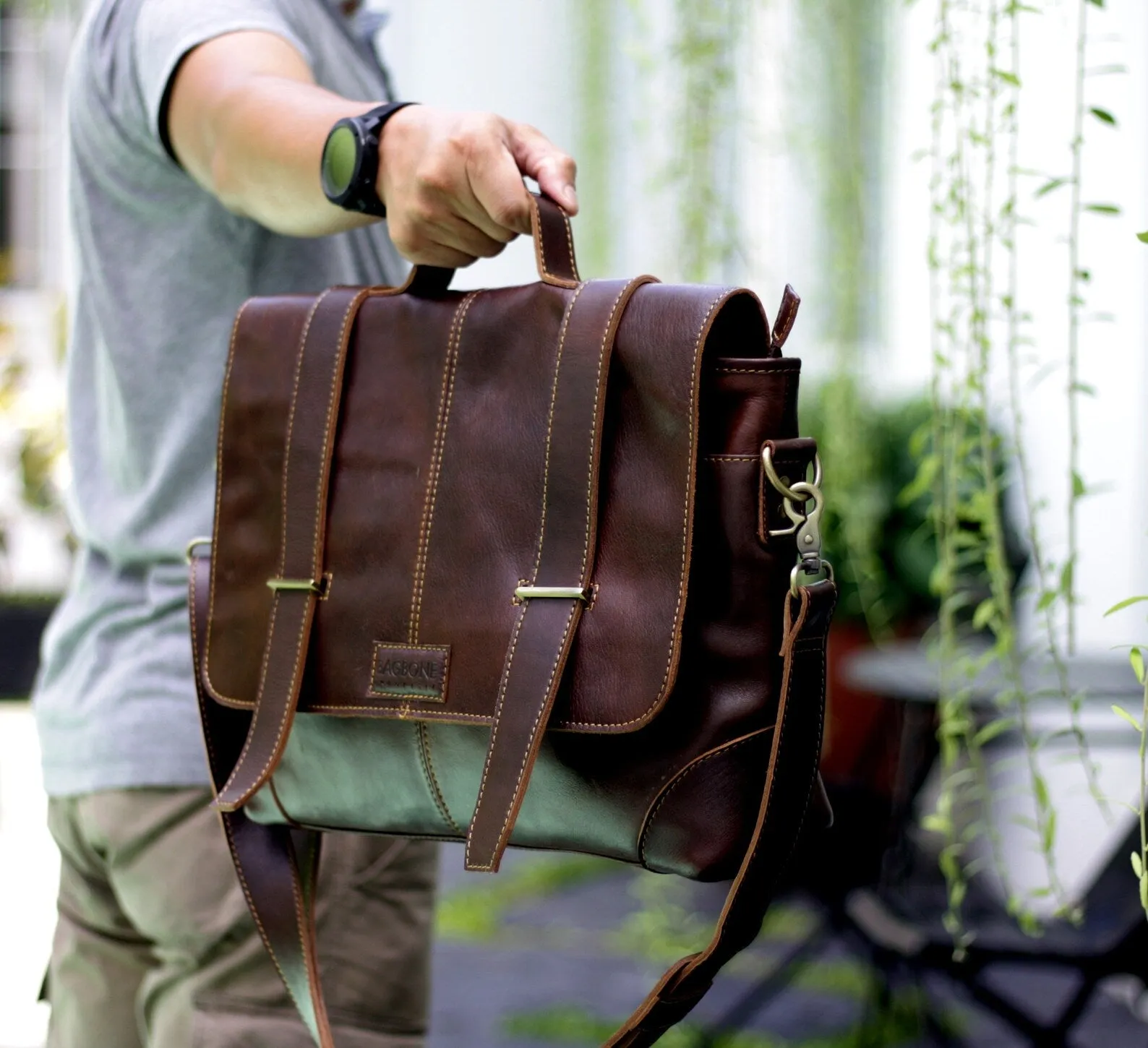 Dark Brown Leather Briefcase for Men 14" Laptop