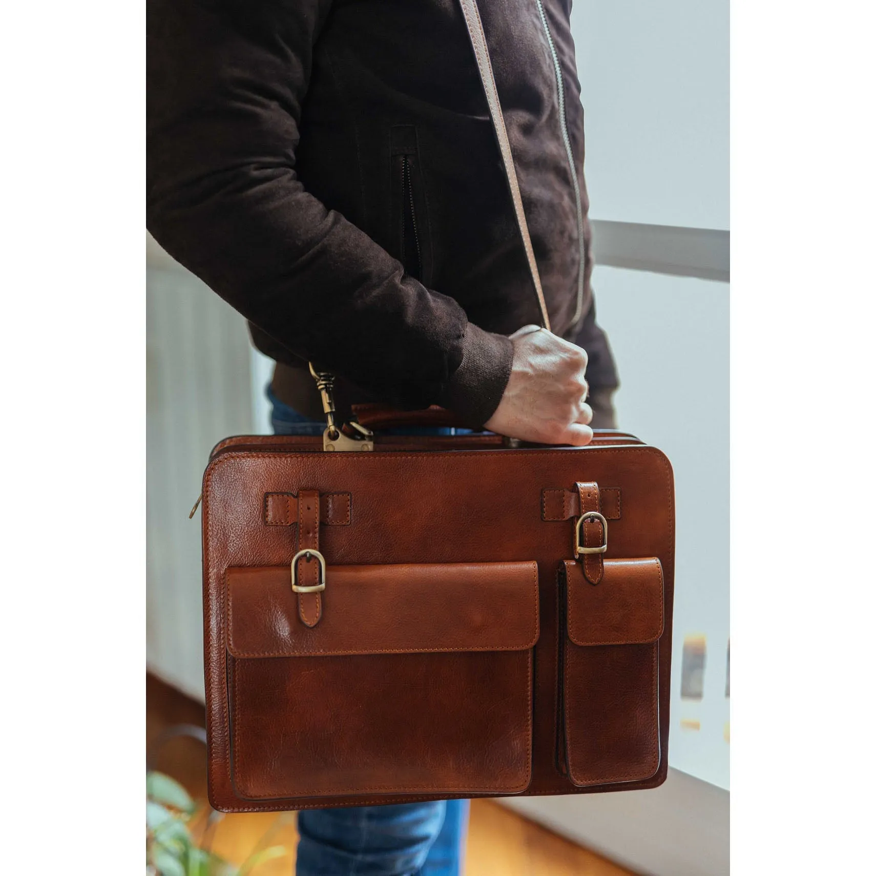 Dazzlo Leather Laptop Briefcase - Brown - 16"