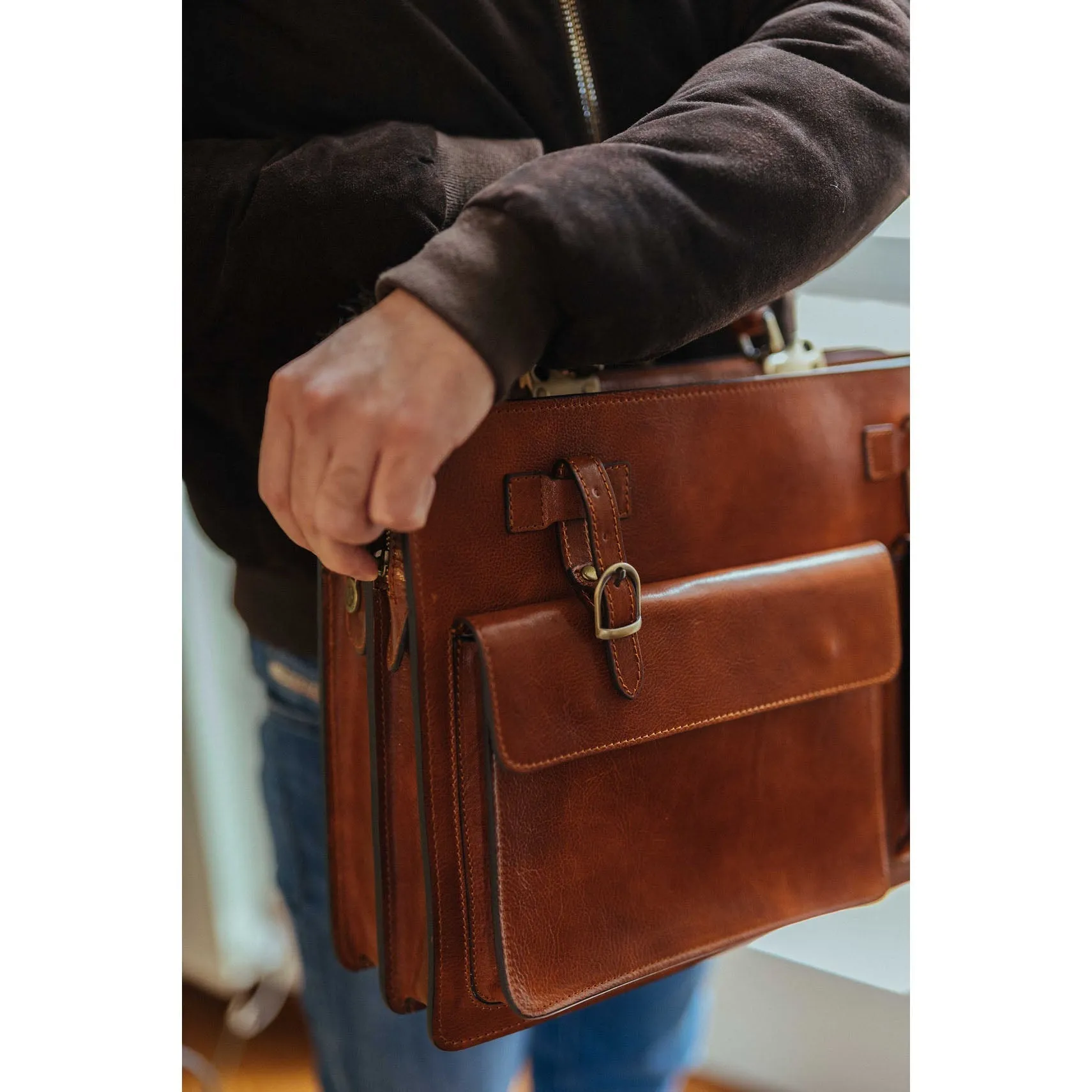 Dazzlo Leather Laptop Briefcase - Brown - 16"