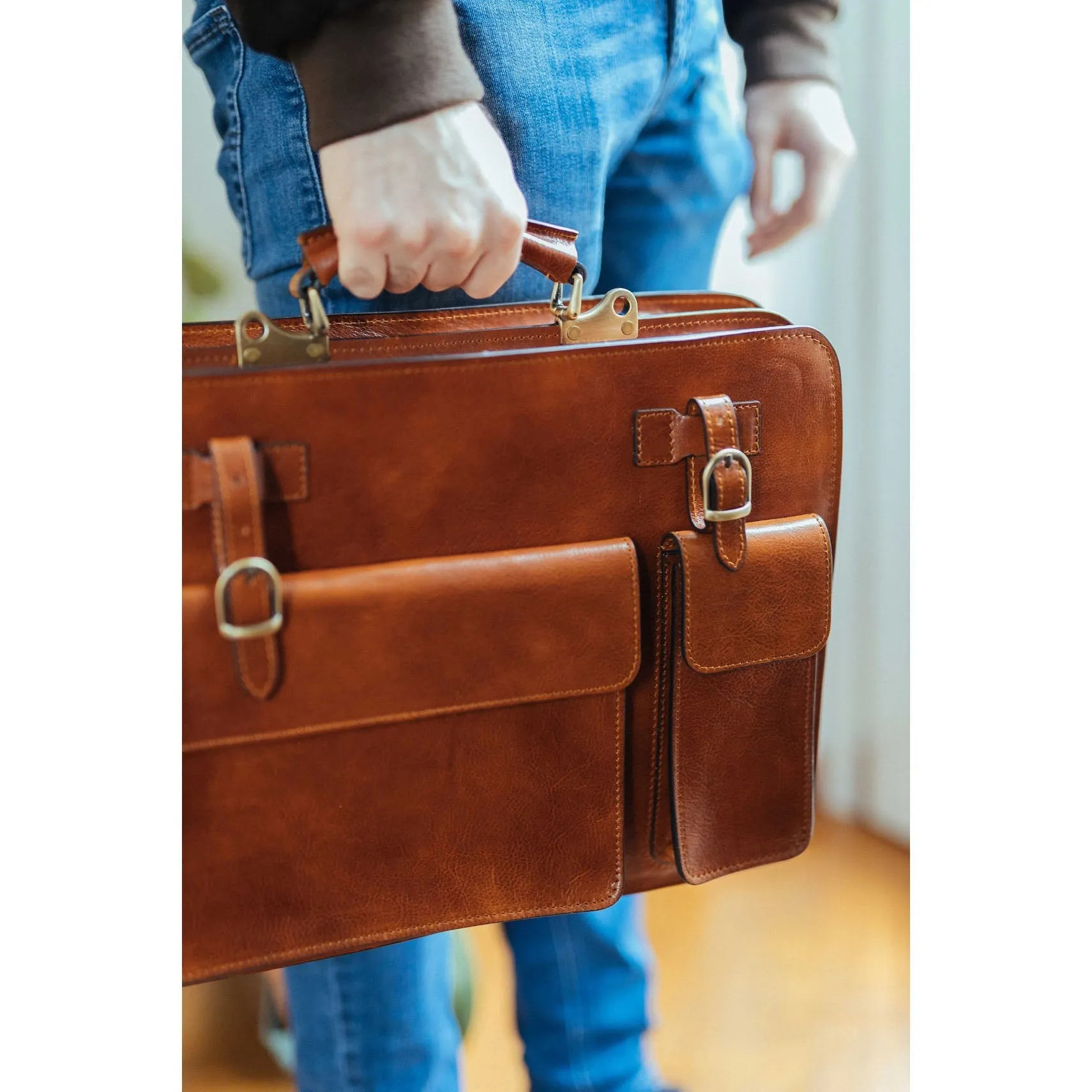 Dazzlo Leather Laptop Briefcase - Brown - 16"