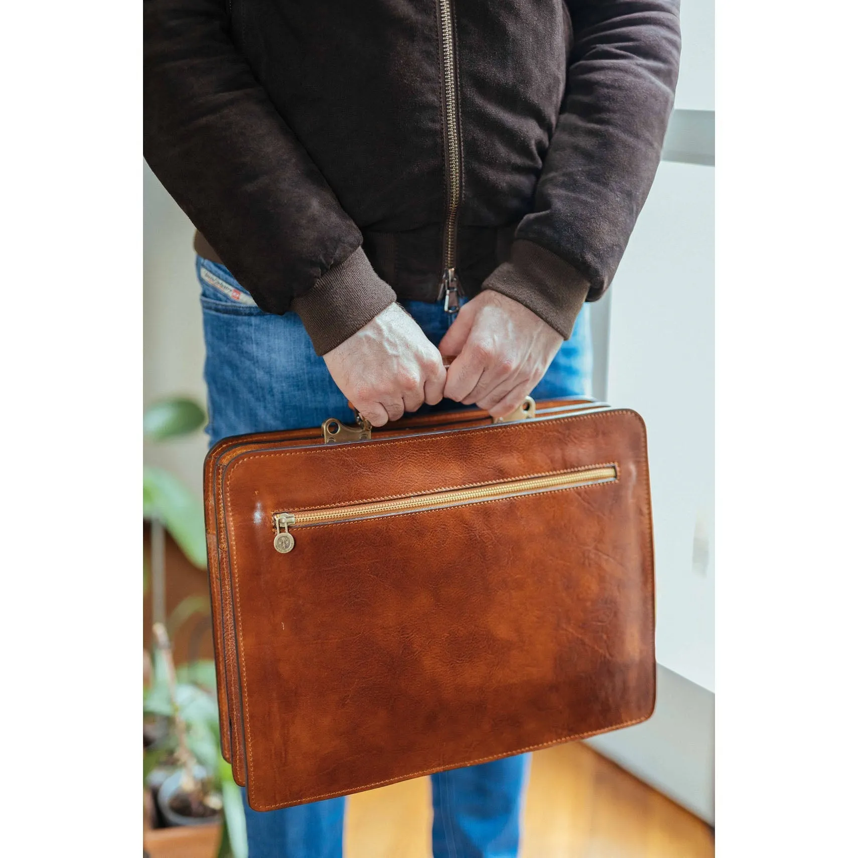 Dazzlo Leather Laptop Briefcase - Brown - 16"