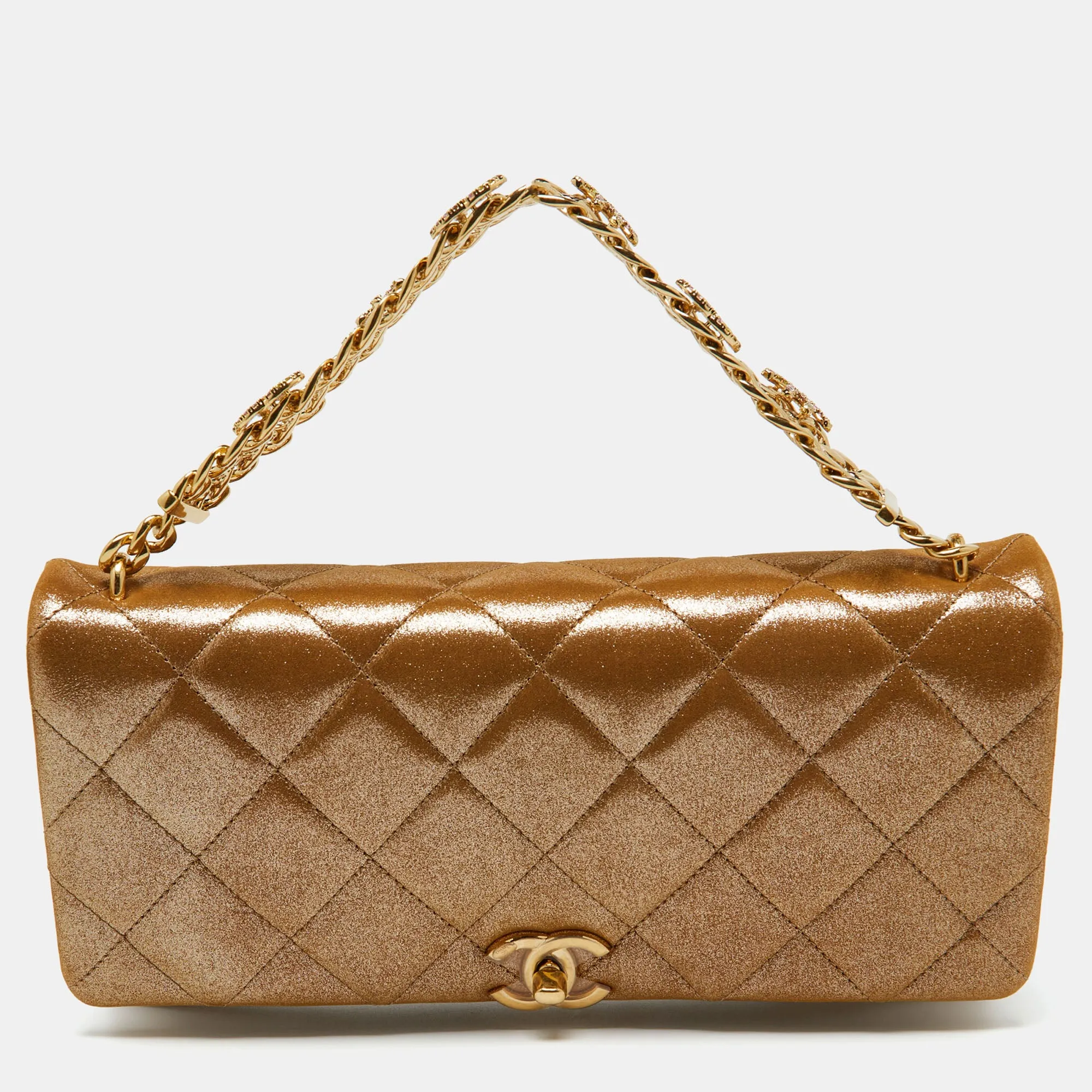 Gold Iridescent Quilted Leather Flap Chain Bag