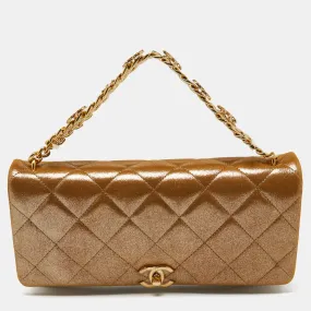 Gold Iridescent Quilted Leather Flap Chain Bag