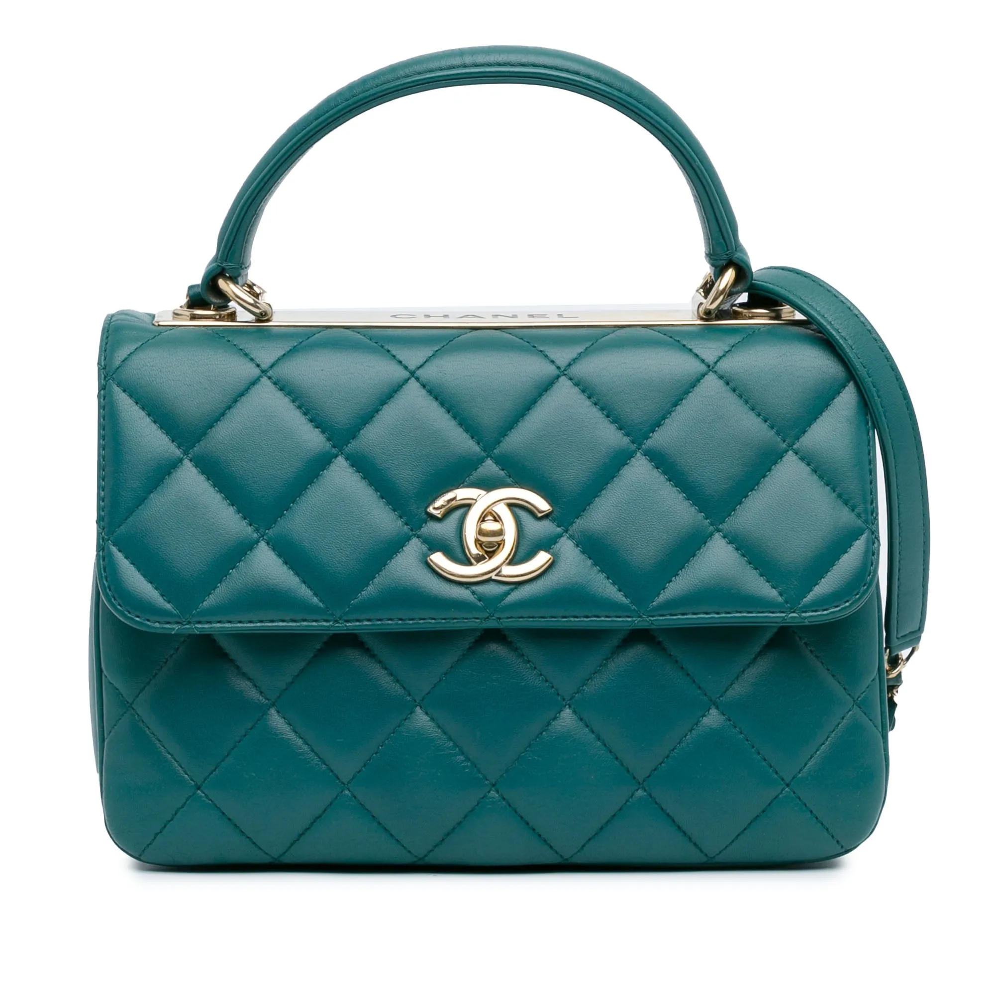 Green Chanel Small Quilted Lambskin Trendy CC Flap Satchel