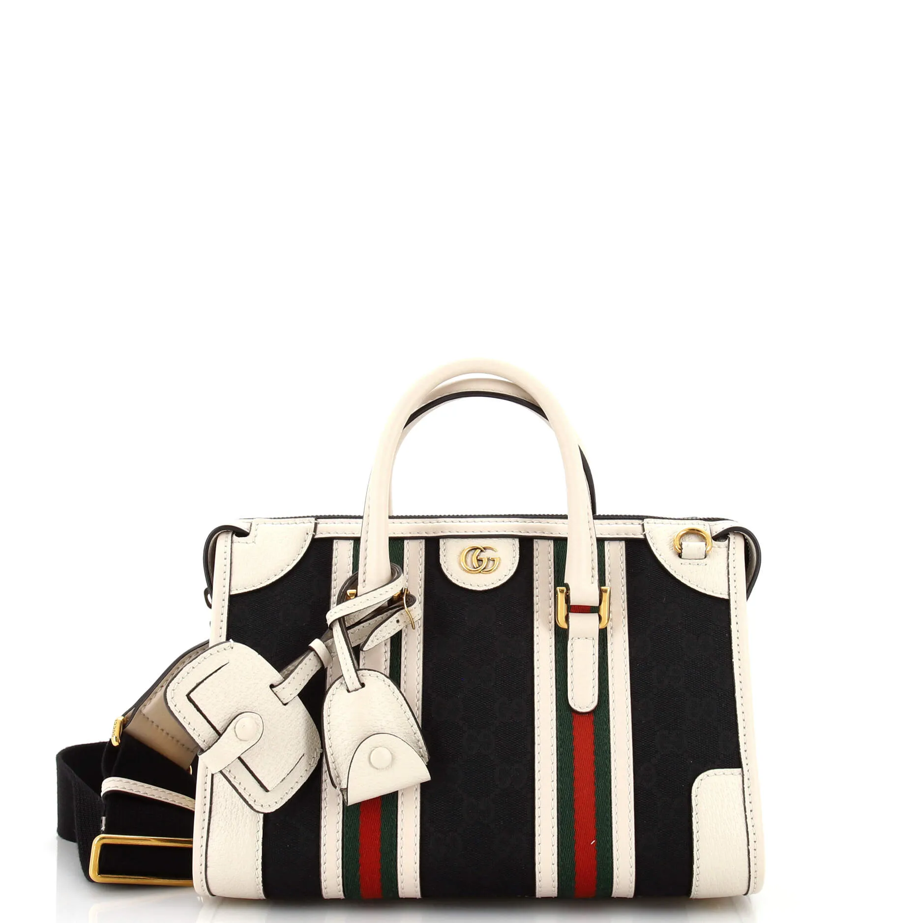 GUCCI Bauletto Top Handle Bag GG Canvas and Leather Small