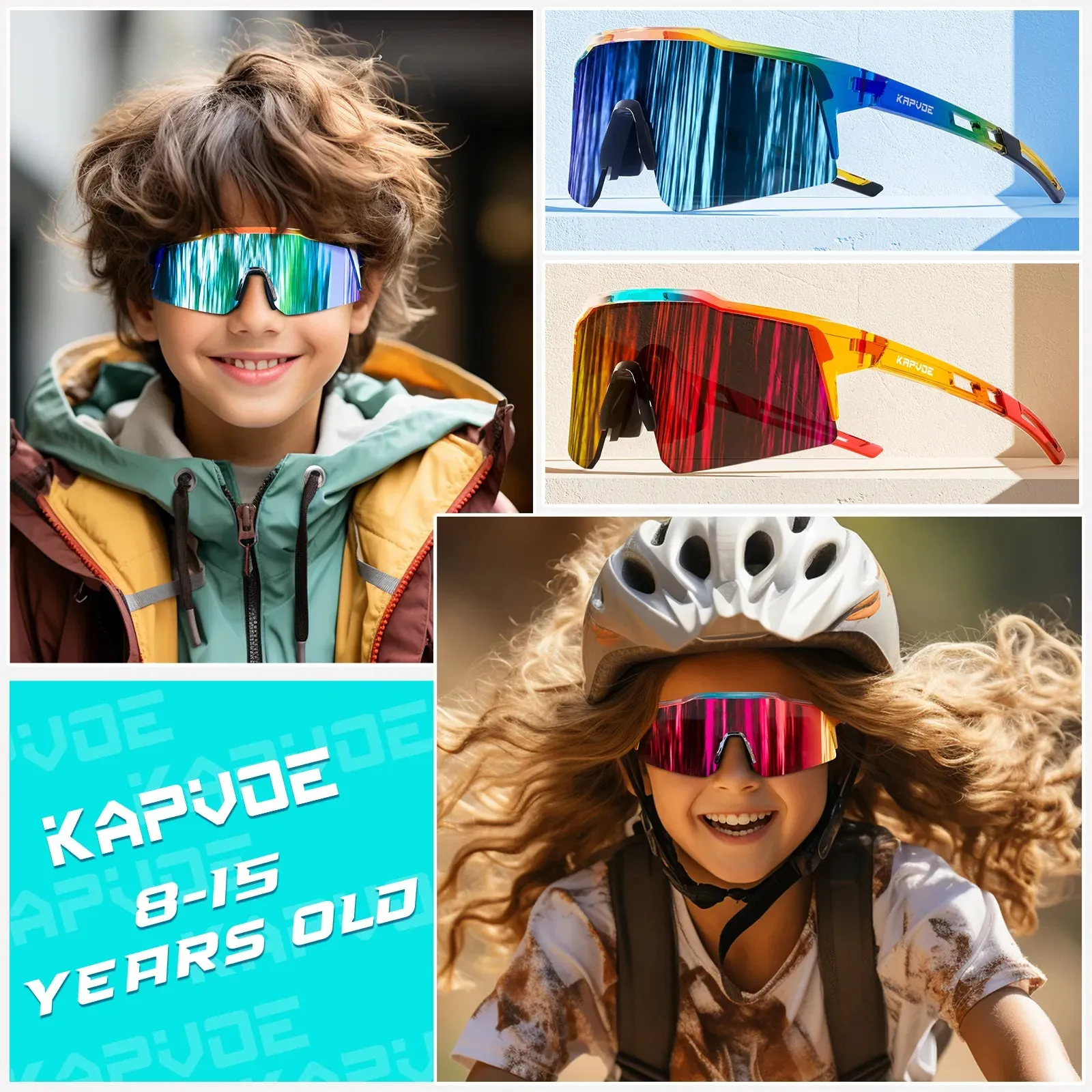 Kapvoe Child Sunglasses Cycling Glasses for Kids Bike UV400 Boys Girls Parent-child Outdoor Bicycle Sports Protection Eyewear