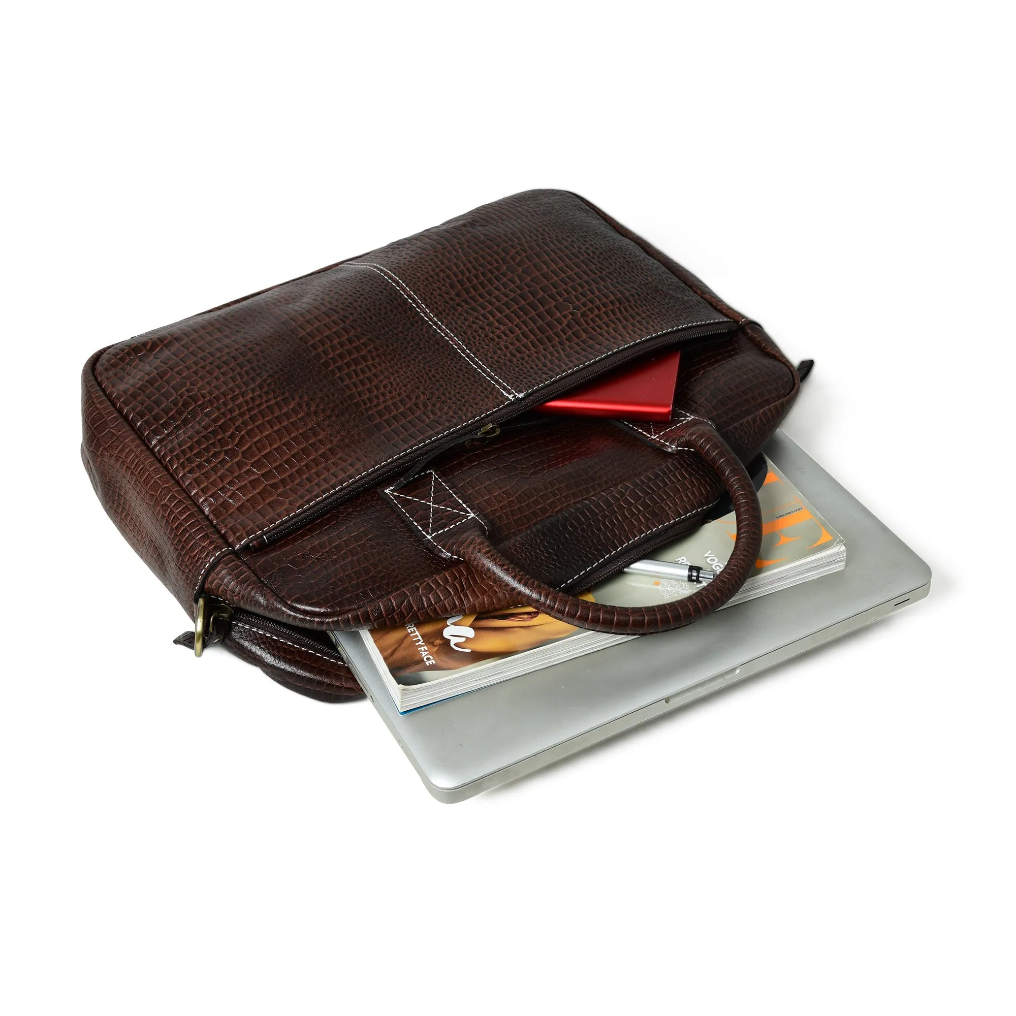 Laurent Leather Briefcase- Dark Brown