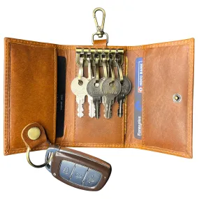 Leather Key Holder Smart Fob Car Key Loop Slim Keychain (Cognac)