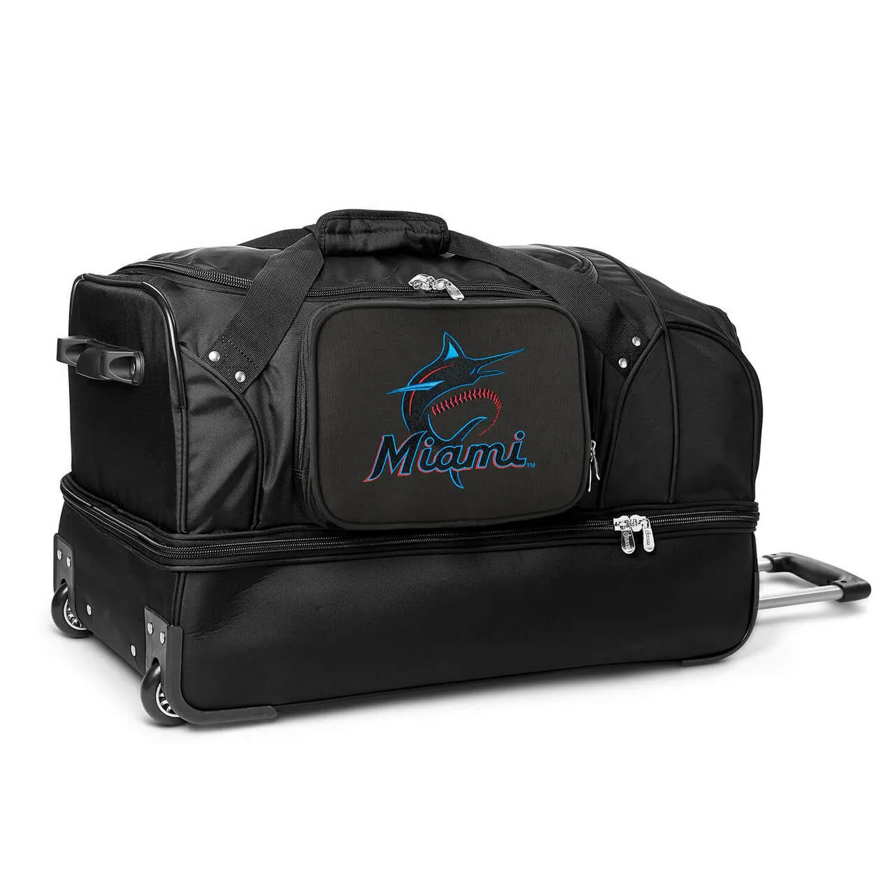 Miami Marlins 27" Black Rolling Drop Bottom Duffel