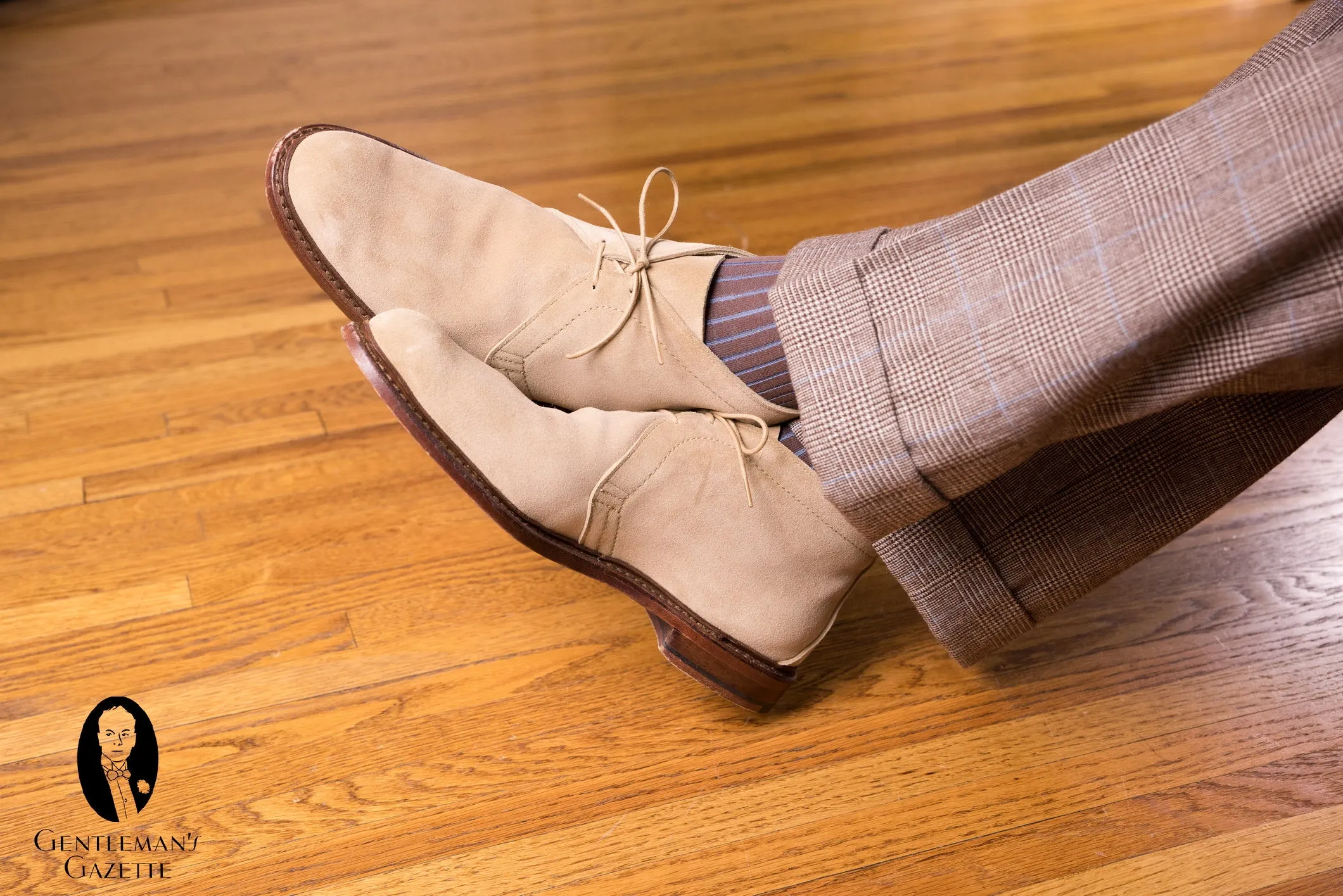 Mid Brown & Blue Shadow Stripe Cotton Socks