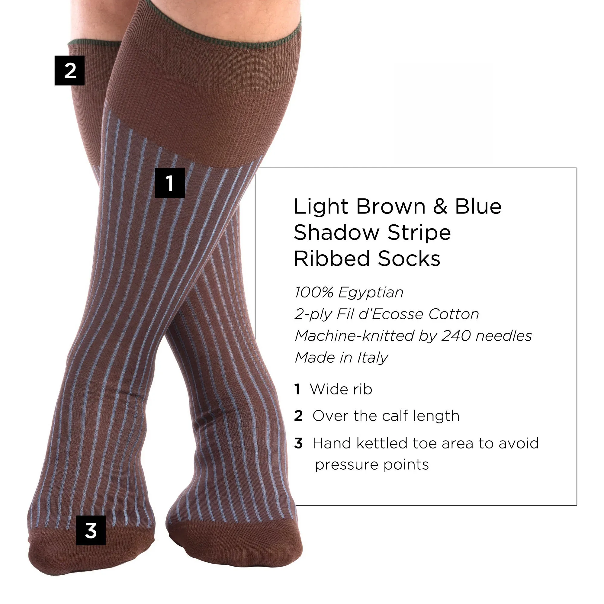 Mid Brown & Blue Shadow Stripe Cotton Socks