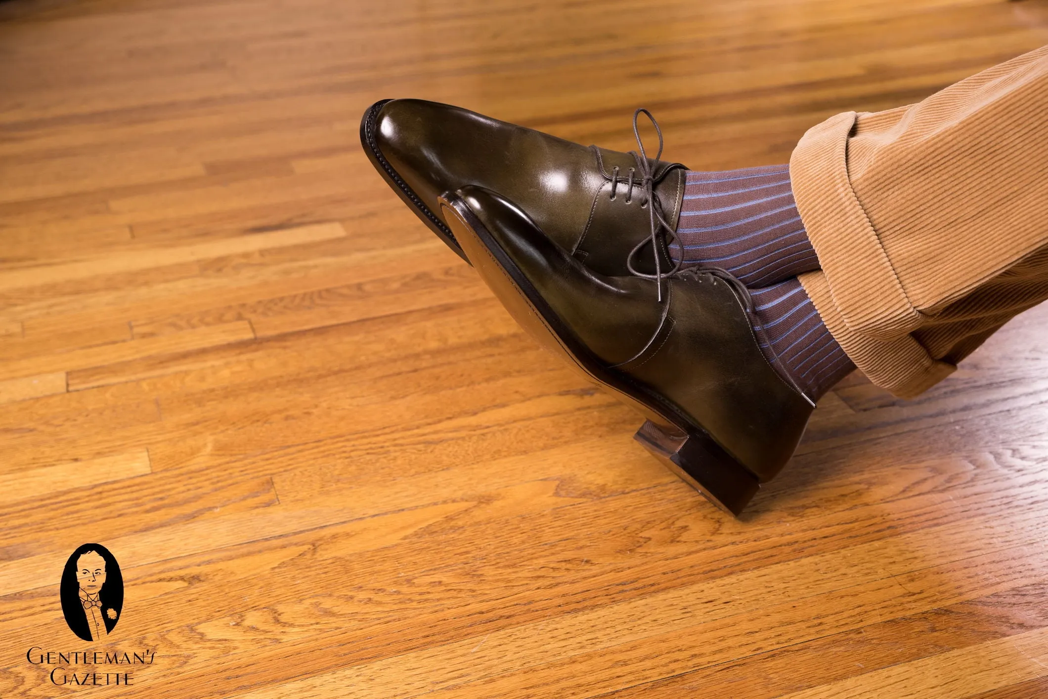 Mid Brown & Blue Shadow Stripe Cotton Socks