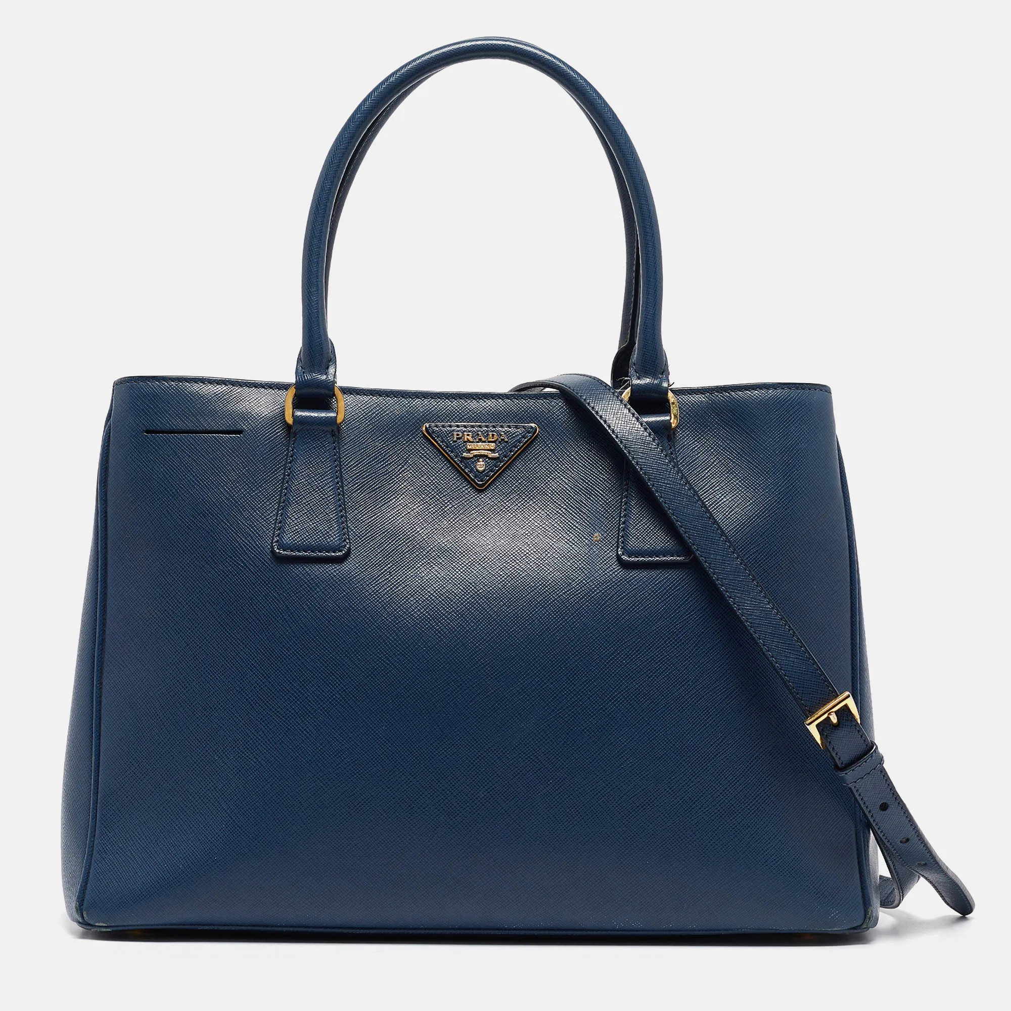 Navy Blue Saffiano Lux Leather Small Middle Zip Tote