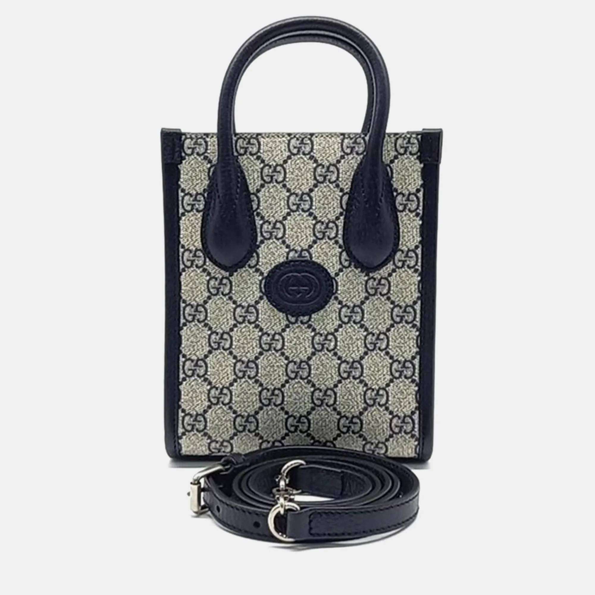 Navy Blue/Beige GG Canvas Interlocking G Mini Tote Bag