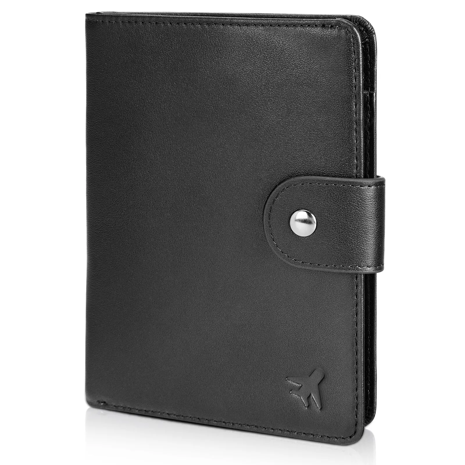 Polare Full Grain Leather Snap Bifold Travel Passport Holder Men's Slim RFID Blocking Passport Wallet (Dark Brown/Black)