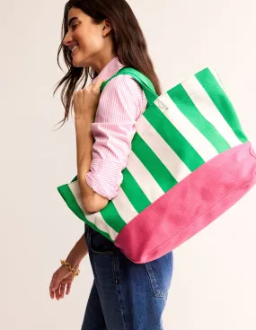 Relaxed Canvas Tote Bag-Green Stripe