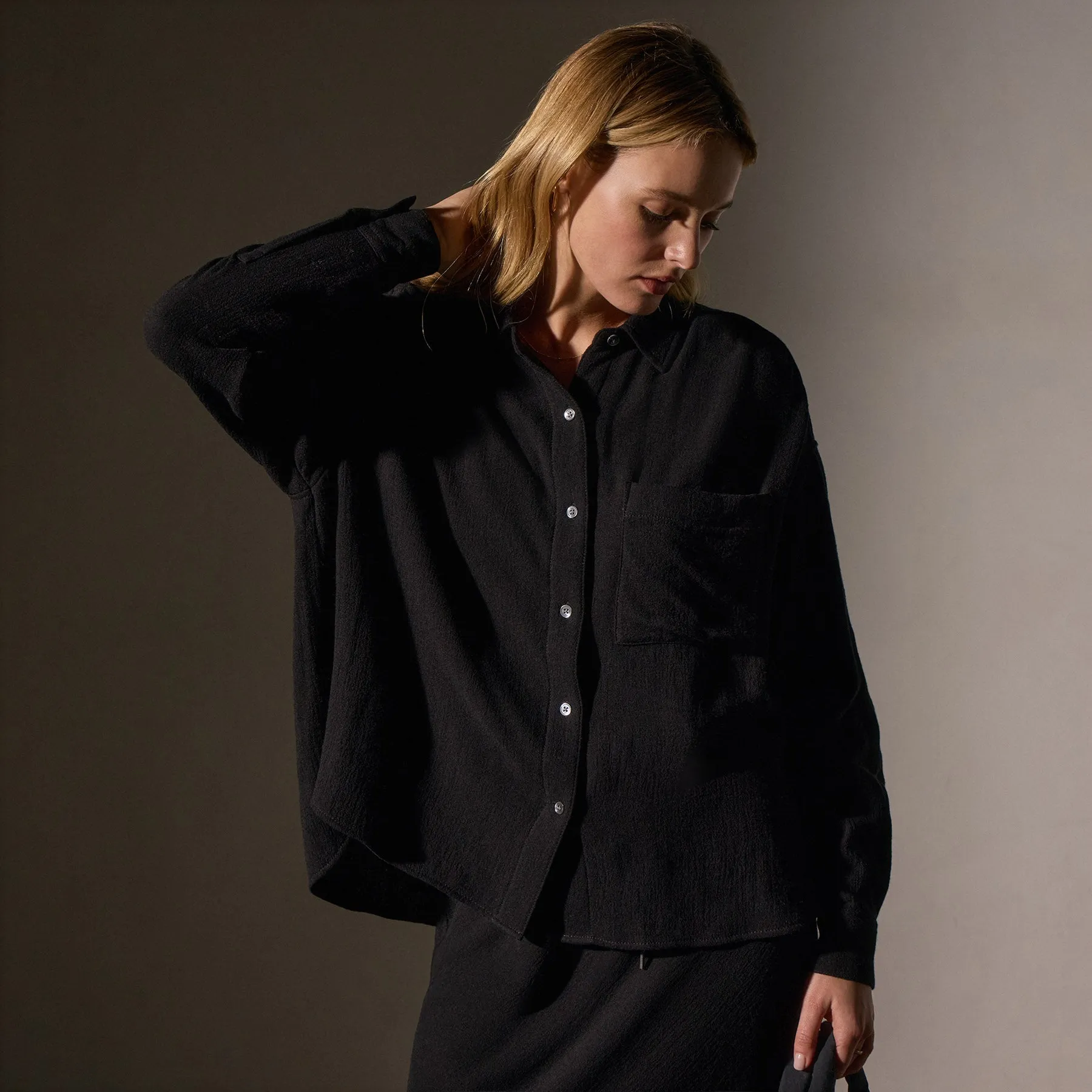 Relaxed Wool Blend Shirt - Black