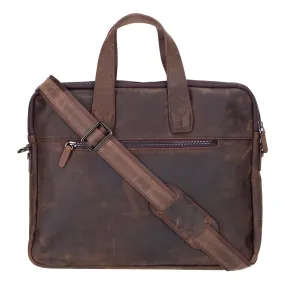 Thasos Leather Business Briefcase / Laptop Case 16", Distressed Coffee