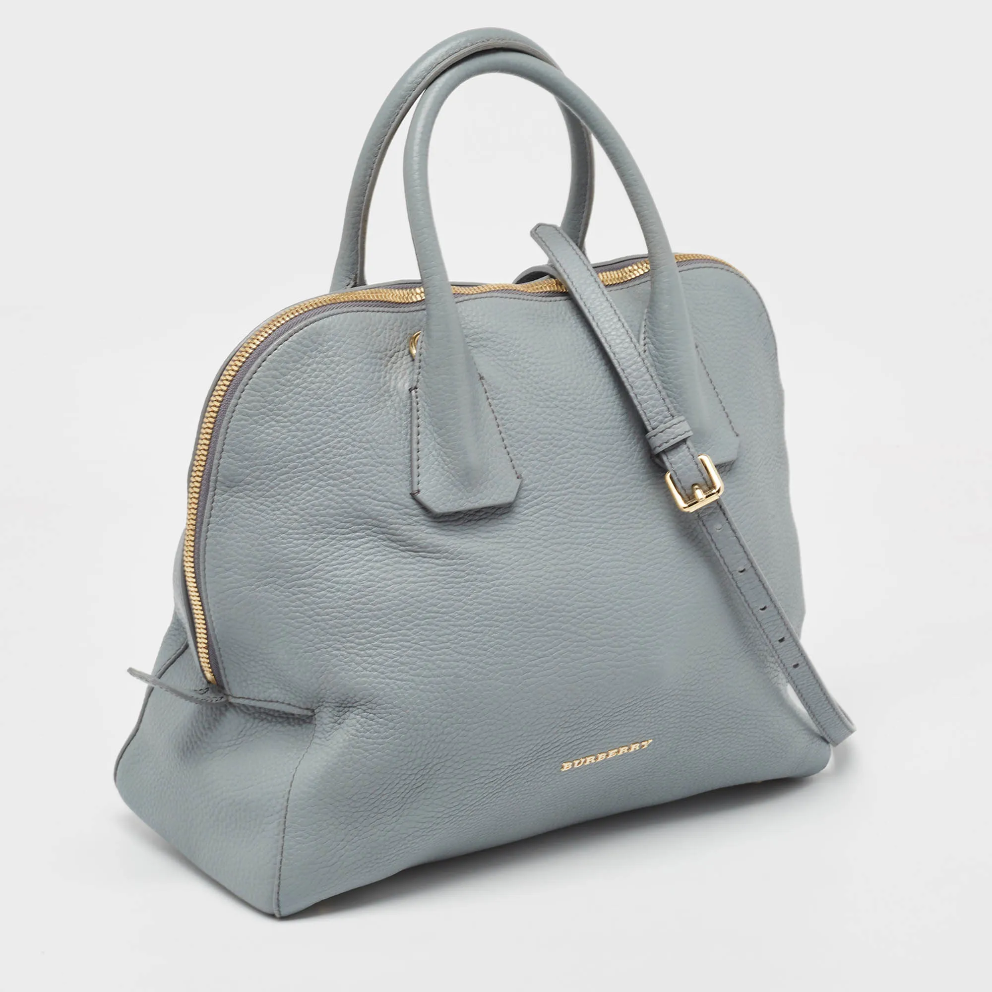 Trendy Inspired Burberry Light Blue Leather Greenwood Satchel