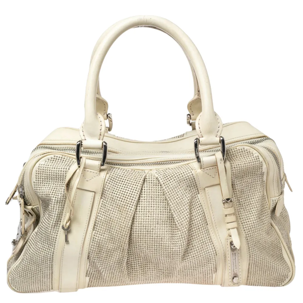 Trendy Inspired Burberry Off White Leather Studded Ashbury Knight Satchel