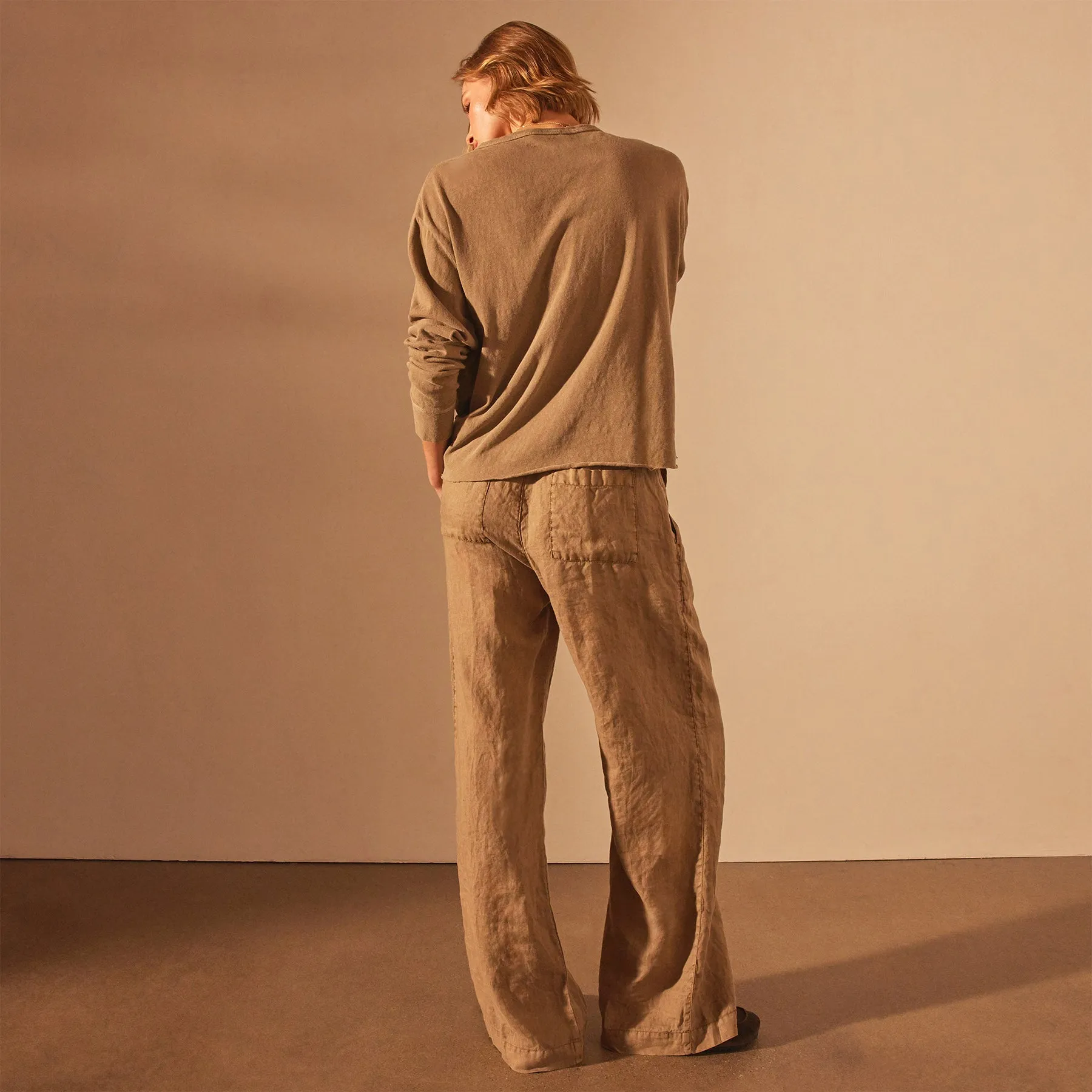 Wide Leg Relaxed Linen Pant - Cashew Pigment